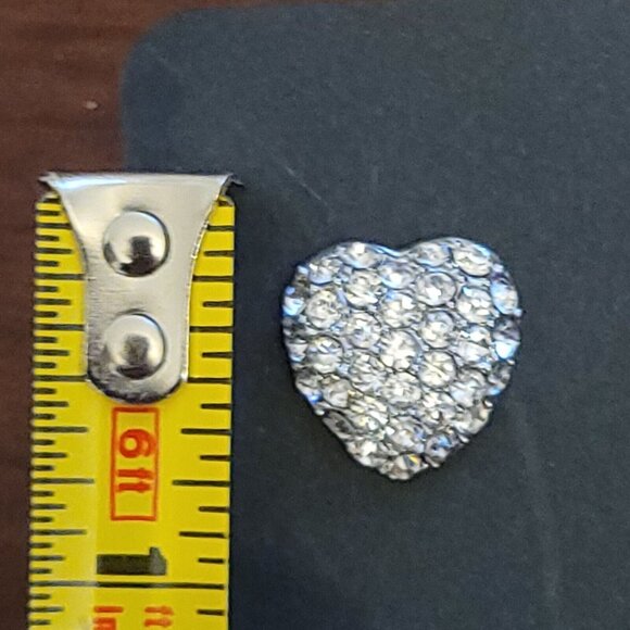 BEAUTIFUL SILVER HEART EARRINGS  Embedded w/ Rhinestones Pave - Picture 4 of 5